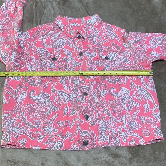 Carole Little Jean Jacket Cut LINEN Coral / White Paisley Print 2X - Picture 2 of 7